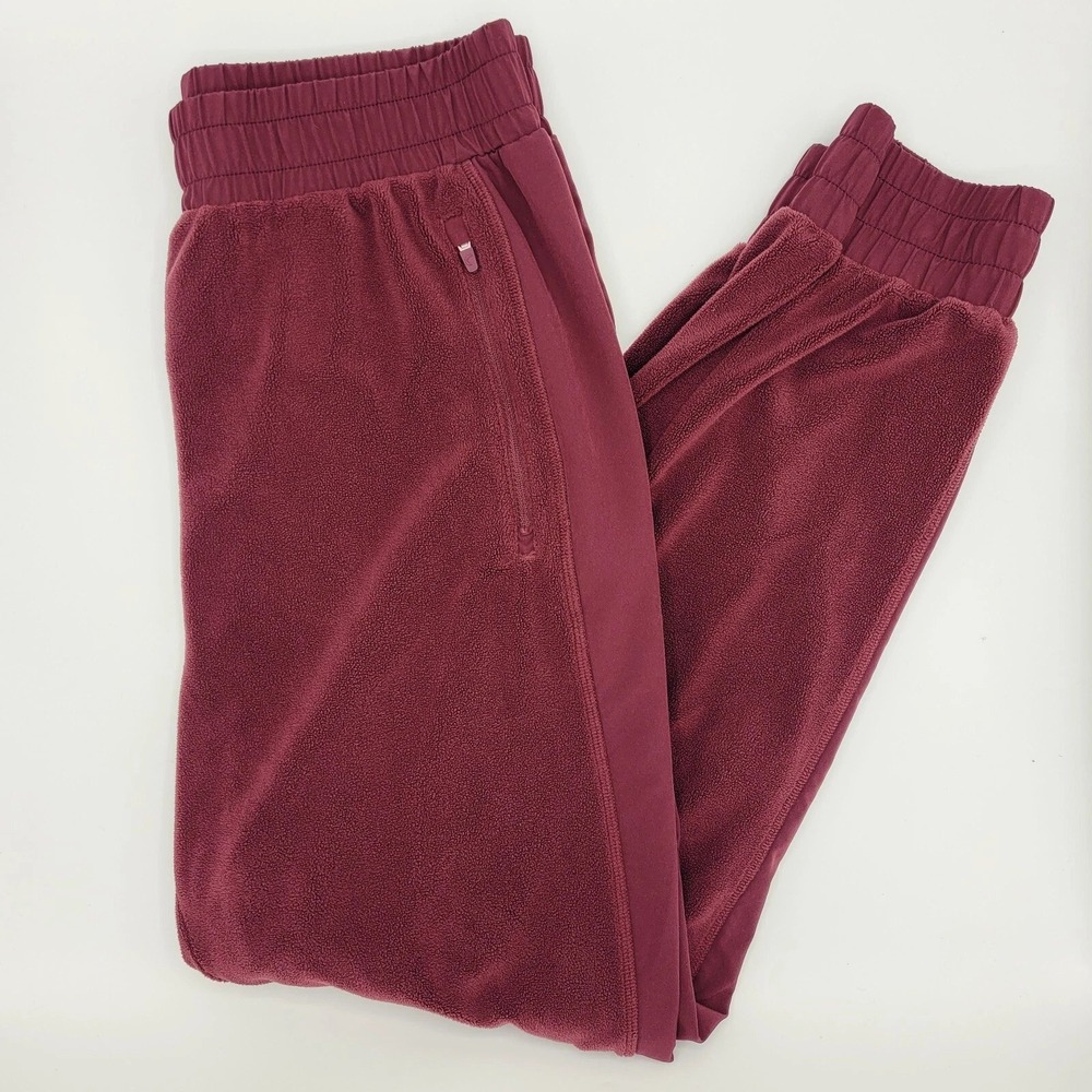 ZYIA ACTIVE Burgundy Velour Jogger Sweatpants Womens XL Zipper Pockets Cozy